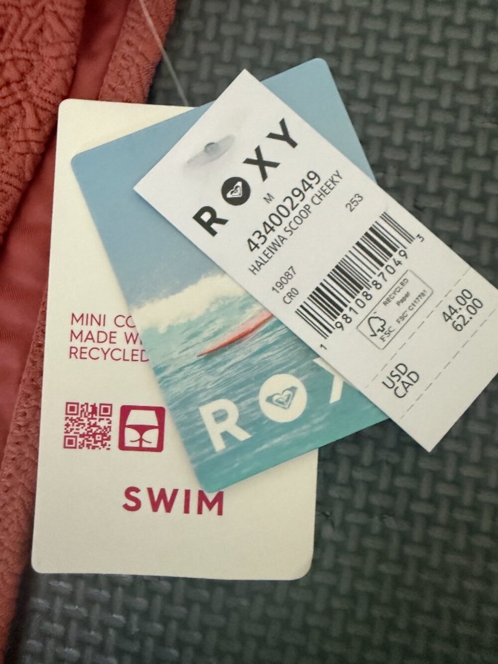 NWT Roxy Haleiwa Scoop Cheeky Bikini Bottom- M- Coral Pink - Picture 3 of 6